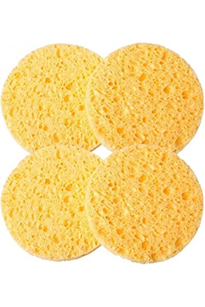 LA PERLA TECH إسفنجة تنظيف عميق للوجه دائرية مصنوعة من ألياف الخشب الطبيعي (أصفر - 4 قطع)