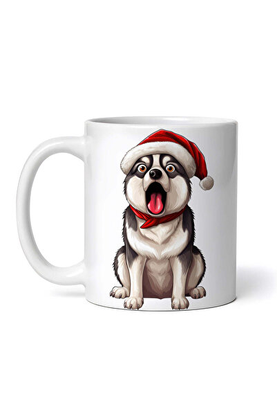 OEM Cană albă personalizată, Husky Siberian cu pălărie de Crăciun, INOVATIX®....