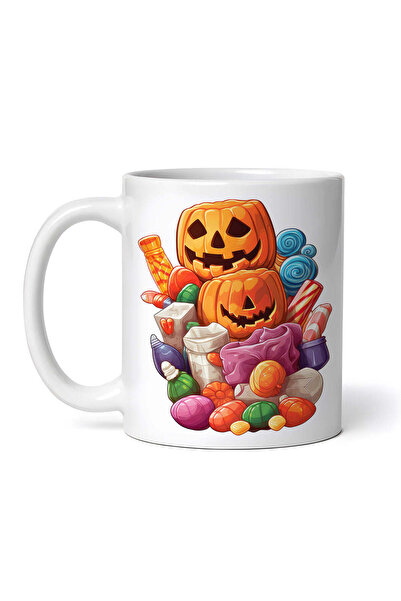OEM Cană albă personalizată, bomboane și dovleci de Halloween, INOVATIX®. 330ml
