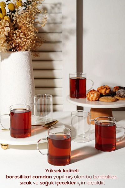 Kitchen Way 6 Pieces Luxury Thin Fire Resistant Thermisil Borosilicate Glass Mug Cup Kw-717