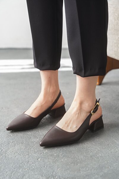 MODAADAM Γυναικεία παπούτσια με κοντό τακούνι Mely Buckle - Καφέ-Δερμάτινο