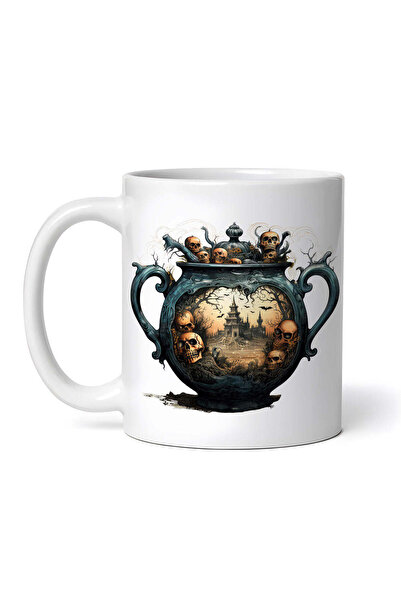 OEM Cană albă personalizată, ghiveci cu craniu de Halloween, INOVATIX®. 330ml