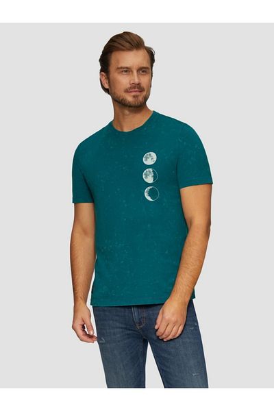 s.Oliver Men's T-shirt With A Low Neckline And A Moon Phase Print