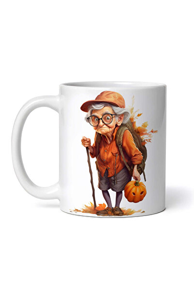 OEM Cană albă personalizată, bunică de Halloween cu baston și dovleac, INOVAT...