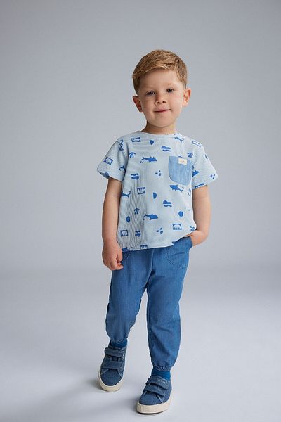 DeFacto Baby Boy 2 Piece Set Printed Short Sleeve T-Shirt Jean Pants E7937A525Sm