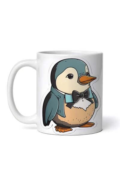 OEM Cană albă personalizată, Pinguin cu papion, INOVATIX®. 330ml