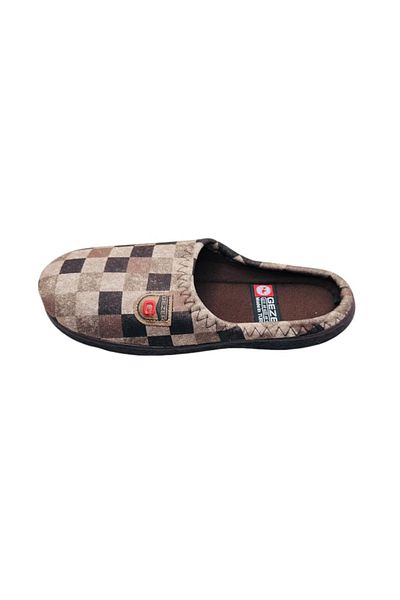 GEZER Men's Slippers, Brown With Checks, Size 42, 26.5 Centimeters, Comfortable And Warm