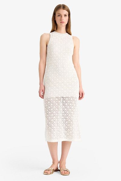 DeFacto Crew Neck Crochet Sleeveless Midi Dress F1497Ax25Sm