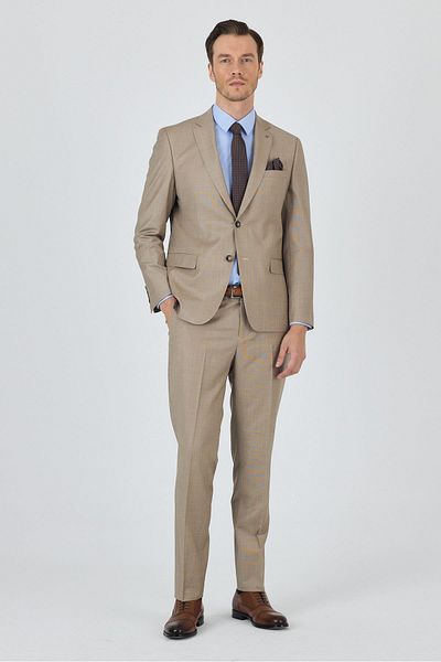 İmza Beige Mono Collar Plain 2 Button Classic Wool Slim Fit Suit 1001250175