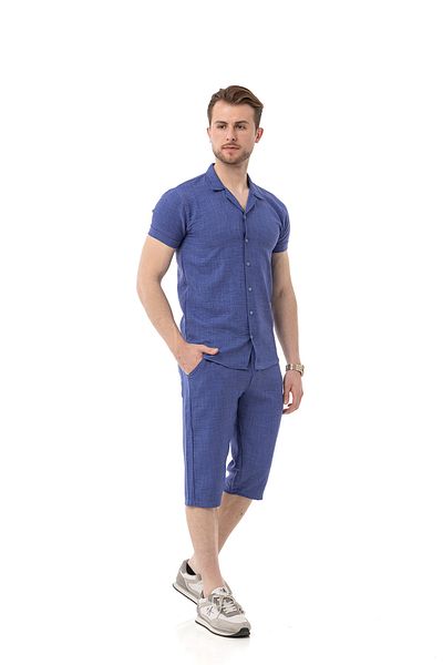 monox Men's Mechanical Linen Shirt Below Knee Capri Suit