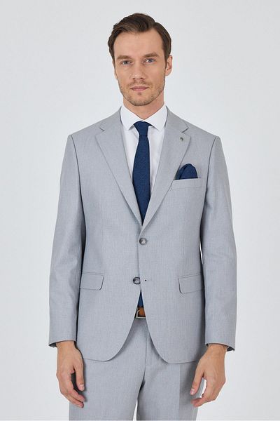 İmza Gray Mono Collar Patterned Lined Double Slit Flexible 6 Drop Comfort Fit Classic Suit 1001250161