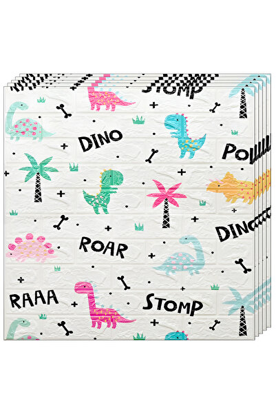 Teno Set of 60x Teno® 3D Brick Wallpaper, Dinosaur Pattern, 70x75 cm, white