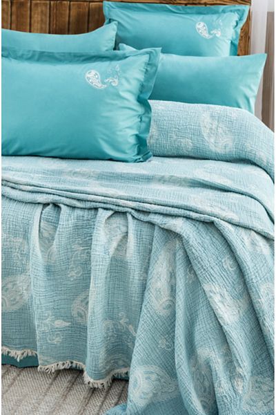 NETAVANTAJ Nijuu Home Selection Concept Edna Turquoise Double Muslin Pique Set