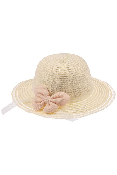 Kitti Baby Girl Children's Bow Detailed Straw Hat (2-6 Years)