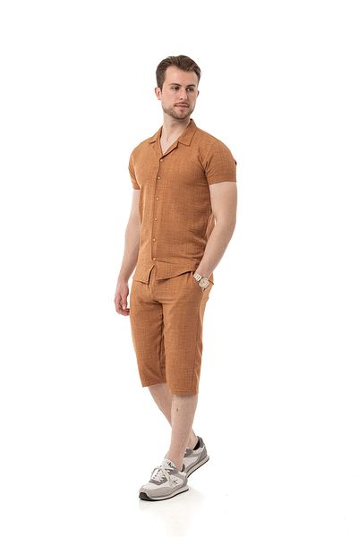 monox Men's Mechanical Linen Shirt Below Knee Capri Suit