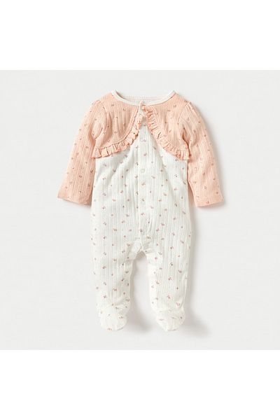 Juniors All-Over Floral Print Sleepsuit with Long Sleeves