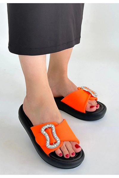 KAZAX Rale Orange Satin Buckle Slippers - Lisinya