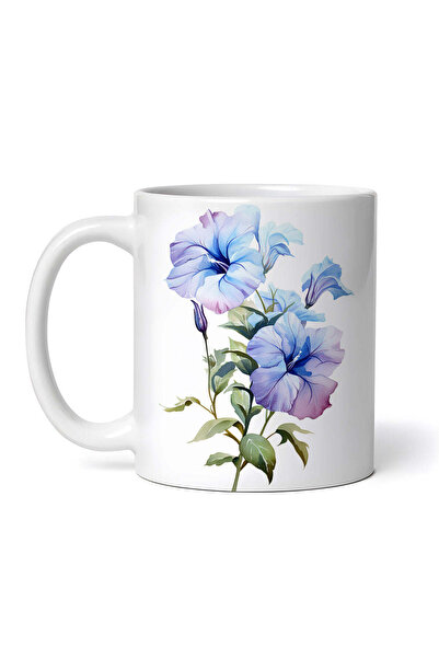 OEM Cană albă personalizată, Petunii albastre cu frunze, INOVATIX®. 330ml