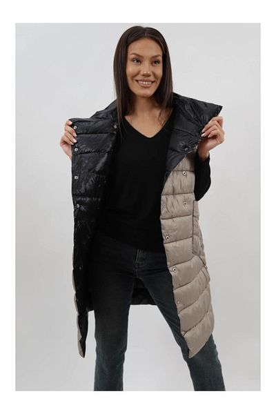 CHANGE OFF LONG REVERSIBLE QUILTED VEST WITH LUCETTE POCKET Black S-M