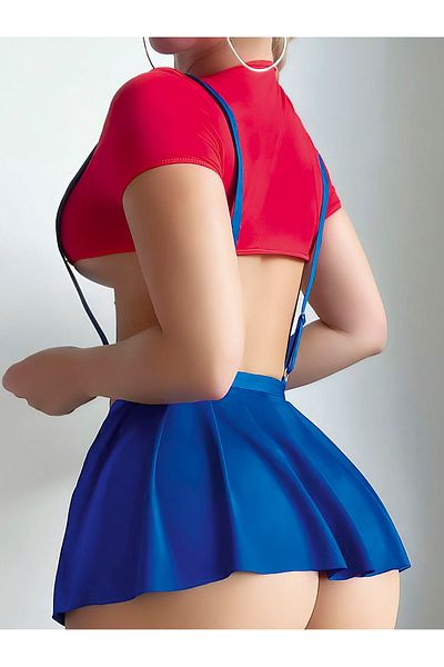 dedo Women's Blue Red Fancy Skirt Suit