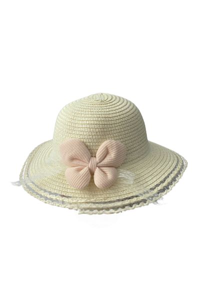 Kitti Baby Girl Children's Bow Detailed Straw Hat (2-6 Years)