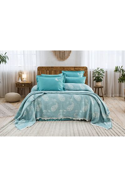 NETAVANTAJ Nijuu Home Selection Concept Edna Turquoise Double Muslin Pique Set