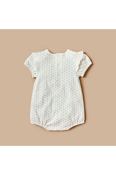 giggles All-Over Floral Print Romper with Ruffle Detail and Snap Button Closure