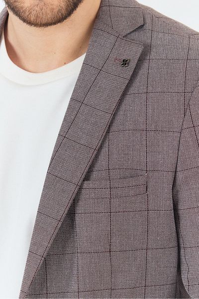 Frappoli Girino Men's Burgundy Plaid Polyester Fabric Sports Blazer Jacket