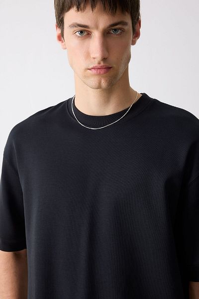 DeFacto Loose Fit Crew λαιμόκοψη κοντό μανίκι βαρύ ύφασμα Basic μασίφ μαύρο μπλουζάκι B4844ax25sp