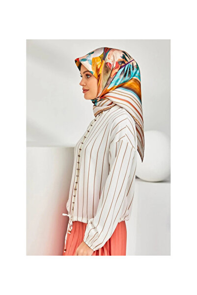 Armine Серія «Ностальгія» Шовковий шарф з твілу 8319D-35 Квітковий візерунок КРЕМ-КАВОВИЙ