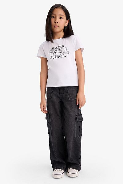 DeFacto Girl's Crew Neck Printed Short Sleeve T-Shirt E5904A825Sm