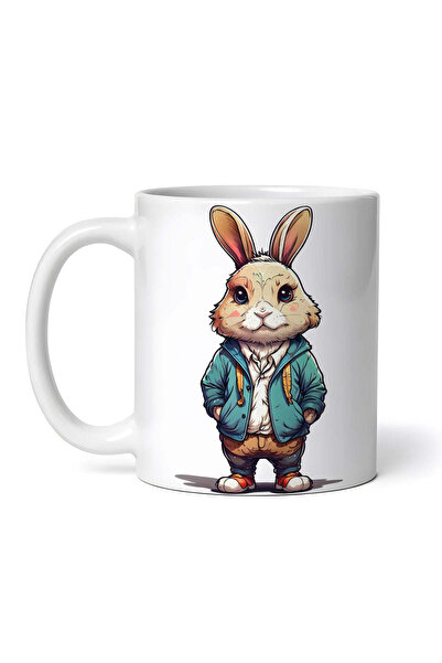 OEM Cană albă personalizată, Iepure cu jachetă, INOVATIX®. 330ml