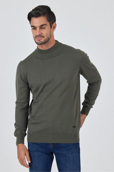 İmza Dark Green Long Sleeve Plain Knitted Half Turtleneck Classic Comfort Fit Knitwear 1012245001