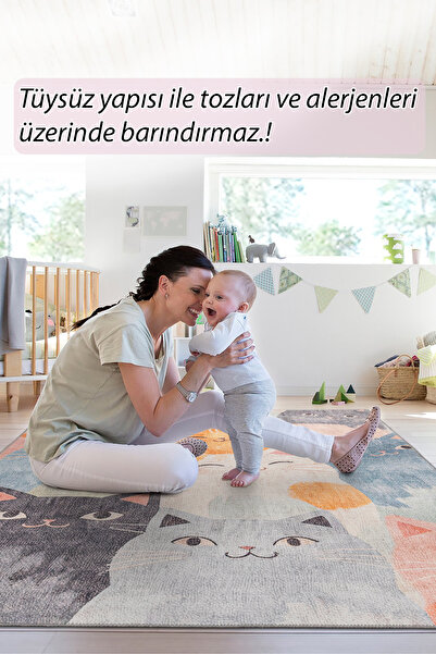 ARTLOOP Minor Kedi Desenli Dokuma Taban Dekoratif Çocuk Odası Halısı AL 434