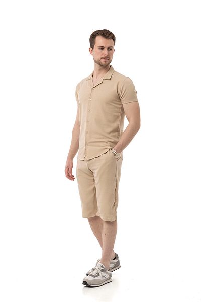 monox Men's Mechanical Linen Shirt Below Knee Capri Suit
