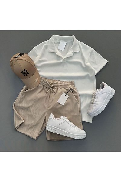 WEARTEX Ribbed Ottoman Fabric Polo Neck Unisex T-Shirt and Shorts Set