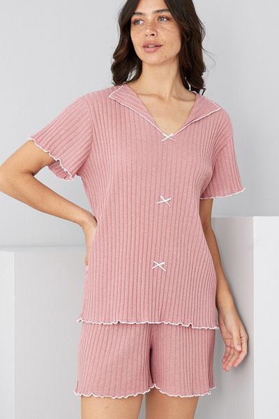 Siyah İnci Powder Seasonal Slim Bow Shorts Suit7880