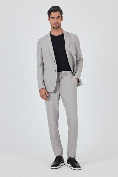İmza Stone Color Mono Collar Self Patterned 2 Button Casual Flexible Slim Fit Suit 1001250174
