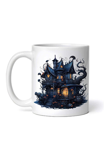 OEM Cană albă personalizată, Castel bântuit de Halloween, INOVATIX®. 330ml