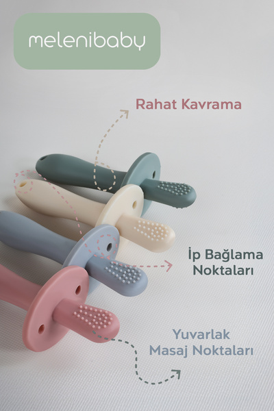 Meleni Baby 3'lü Silikon Diş Kaşıyıcı Set - Kaktüs Zürafa Figürlü Diş Kaşıyıcı Bebek Diş Kaşıma Emziği Gri