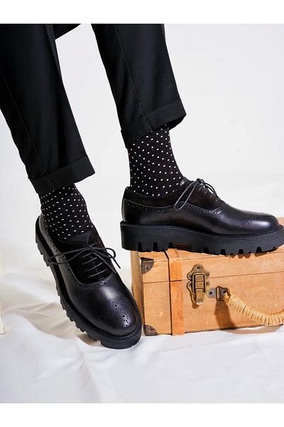 TETRİ Edwin Model Genuine Leather Handmade Men's Black Casual Shoes
