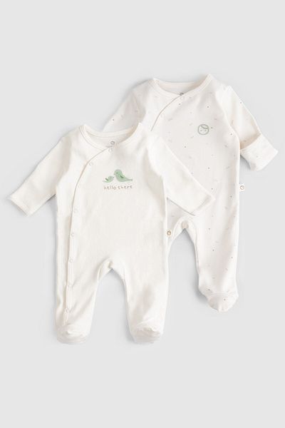 Little Gusto Set of 2 Organic Cotton Twig Ecru Jumpsuit with Gloves and Booties