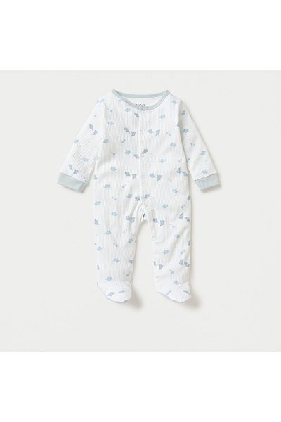 Juniors All-Over Elephant Print Footed Sleepsuit and Beanie Cap