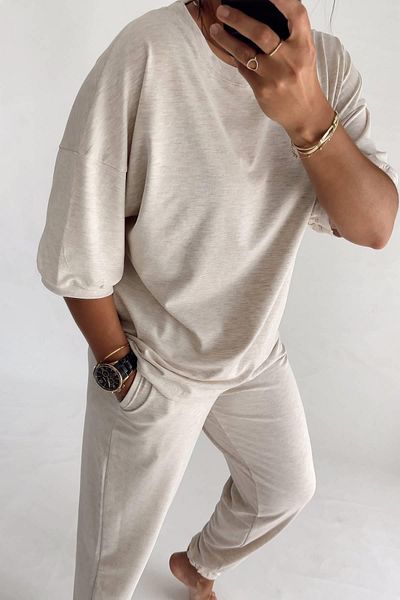 MJAMASS Beige Combed Cotton Trousers Set
