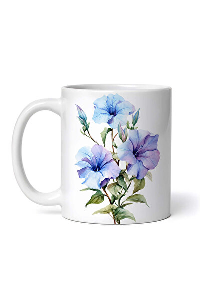 OEM Cană albă personalizată, petunii albastre mov cu boboci, INOVATIX®. 330ml