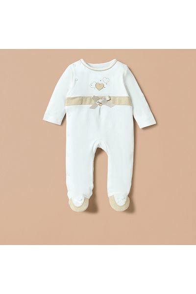 giggles Embroidered Closed Feet Sleepsuit with Long Sleeves