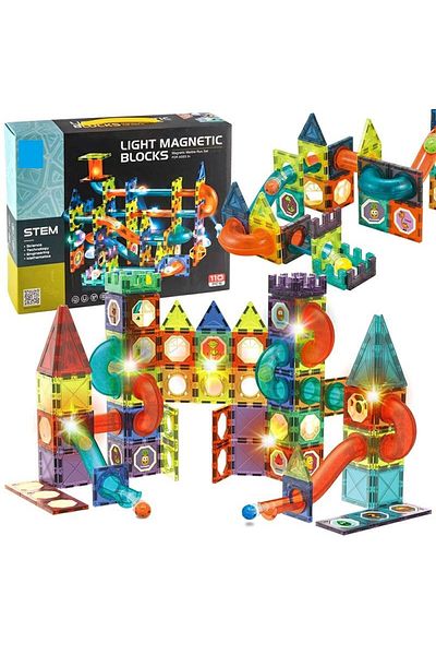 indiggo Magic Light Magnets Construction Set, 75 Pieces, Glows in the Dark, Ball Track, Black/orange