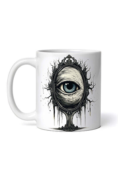 OEM Εξατομικευμένη λευκή κούπα, Καθρέφτης Halloween με μάτια, INOVATIX®. 330ml