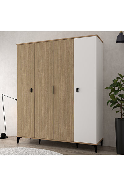 Evmo Home 6404 Neva 4 Kapılı 200 Cm Gizli Çekmeceli Gardırop , Elbise Dolabı ...
