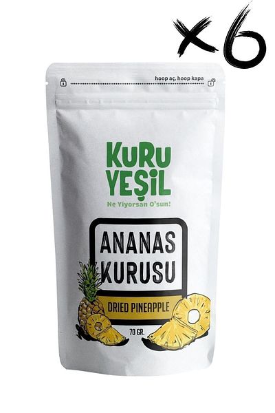 Kuru Yeşil Pack of 6 Pineapple Dried - Dried Pineapple - Dried Fruit - Sugar Free - Dried Fruits - 70 Gr